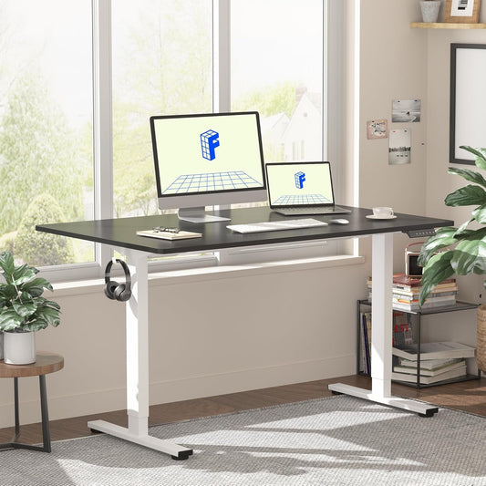 EN1 One Piece Standing Desk, 48 X 24 Inch Desktop Electric Adjustable Height Desk Home Office Computer Workstation Sit Stand up Desk (White Frame + Black Top, 2 Packages)-1