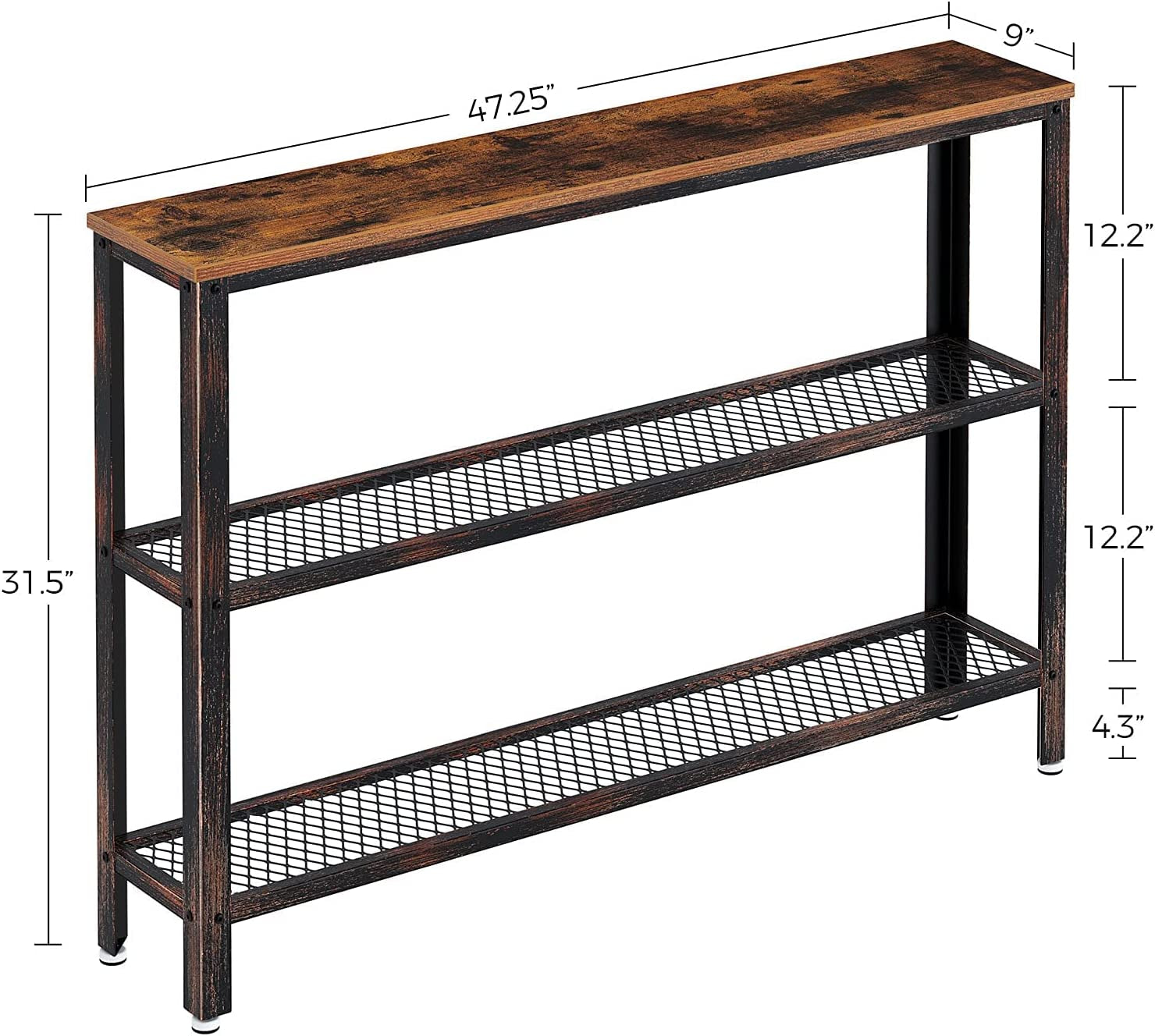Rustic Console Table with Mesh Shelves-2