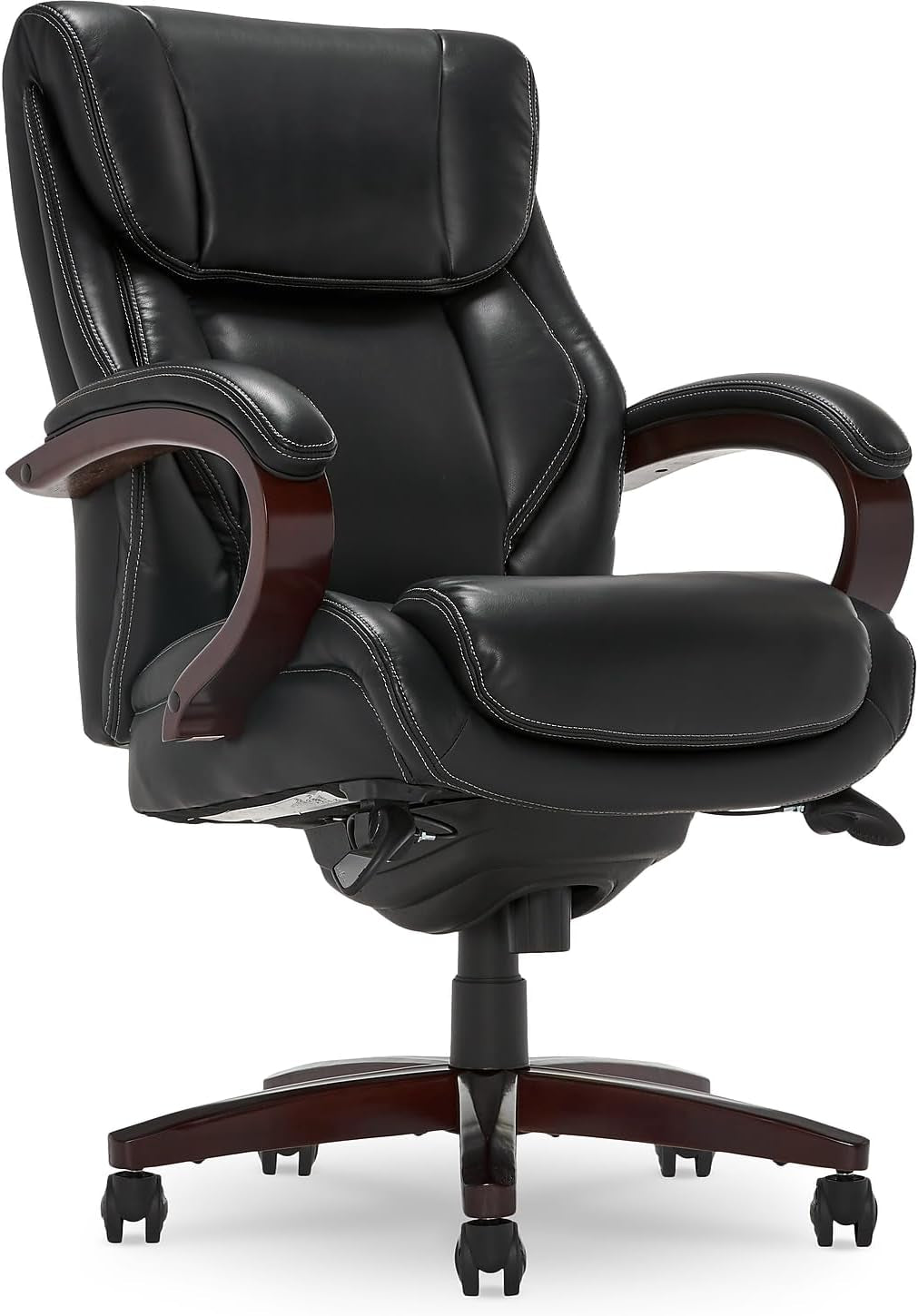 Bellamy Executive Office Chair with Memory Foam Cushions, Solid Wood Arms and Base, Waterfall Seat Edge, Bonded Leather, Black-0