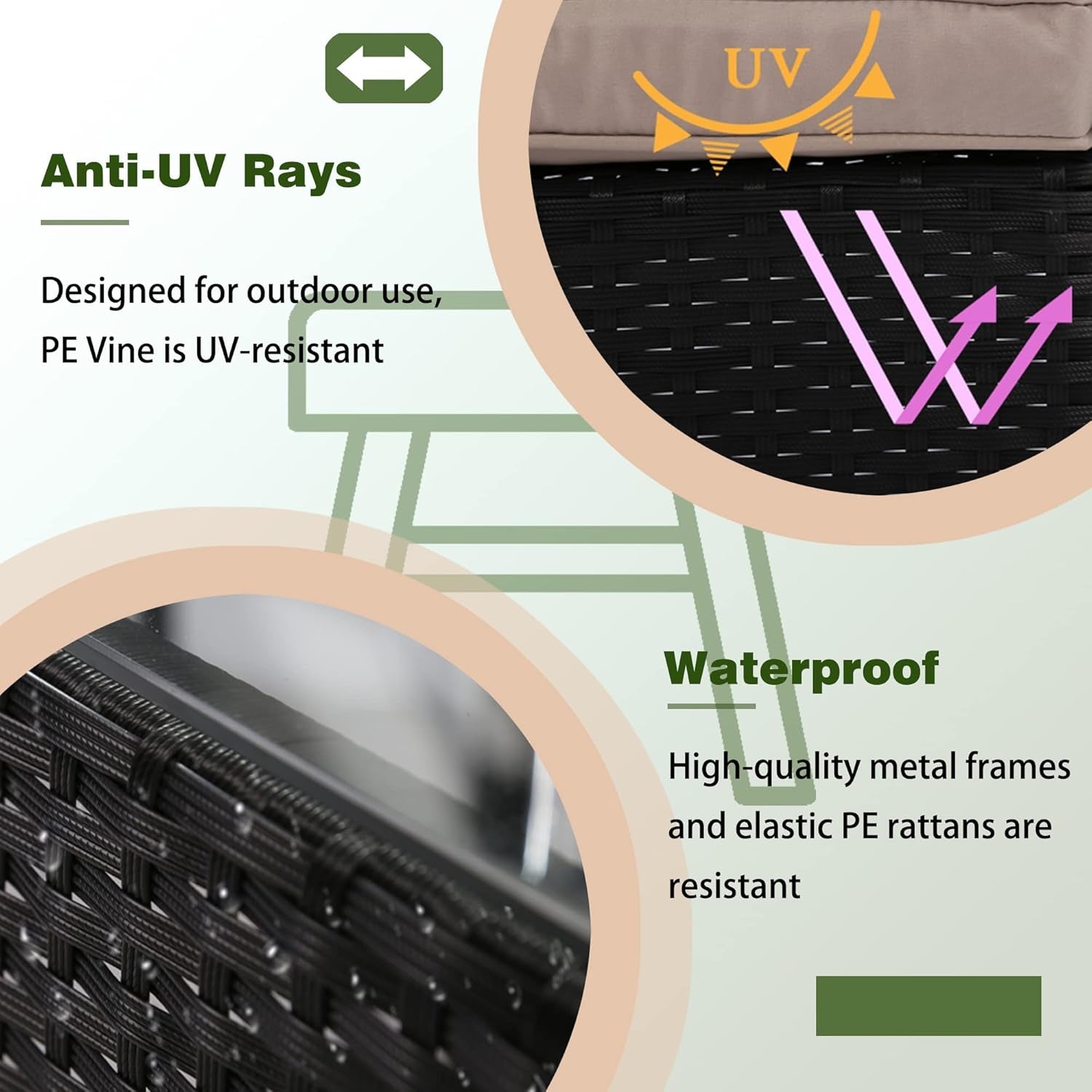 4 Pieces Patio Furniture Set Rattan outside Furniture Wicker Sofa Garden Conversation Sets with Soft Cushion and Glass Table for Yard Pool or Backyard,Black-2