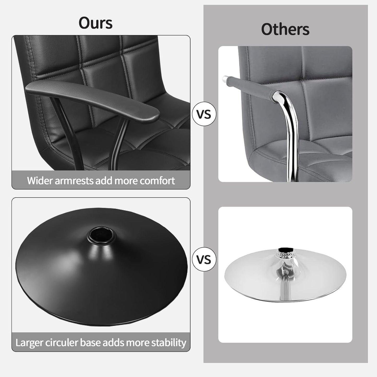 Bar Stools Set of 2, Armrest Adjustable Swivel Barstools with Back, Double Needle PU Leather Counter Height Chairs for Kitchen Lsland (Black)-3