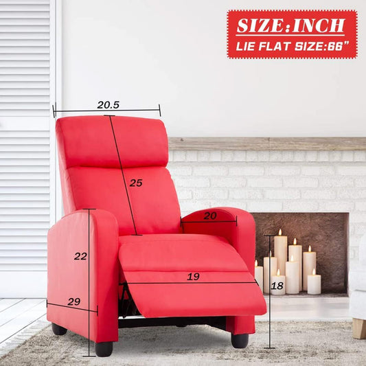 Massage Recliner, Lazy Boy Recliner with PU Leather Padded Seat Backrest Recliner Chair for Living Room Sofa Reading Chair, Home Theater Seating Modern Reclining Chair Easy Lounge, Red-0