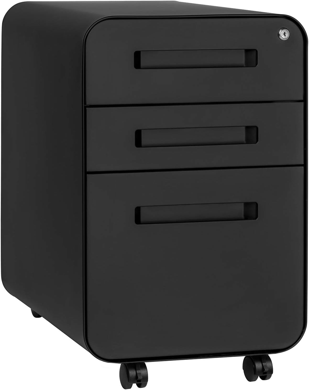Stockpile 3 Drawer File Cabinet with Lock - under Office Desk Metal Filing Cabinet, Legal/Letter File Folders, Wheels and Stationary Feet, Pre-Assembled, Black-0