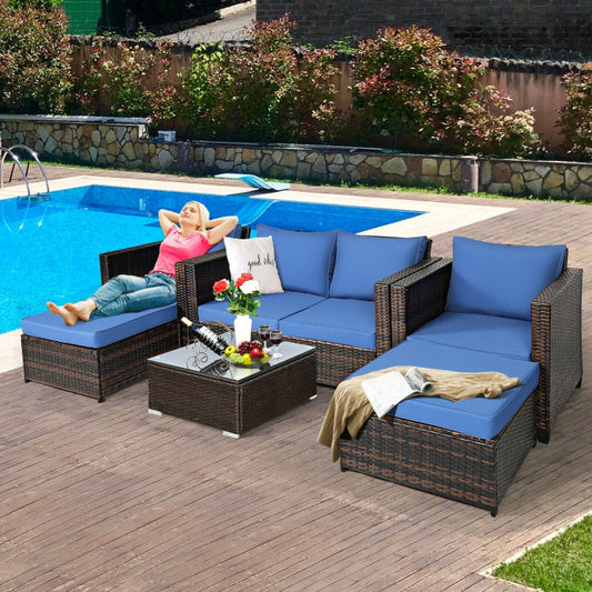 5 Pieces Patio Rattan Furniture Set with Removable Cushions-0