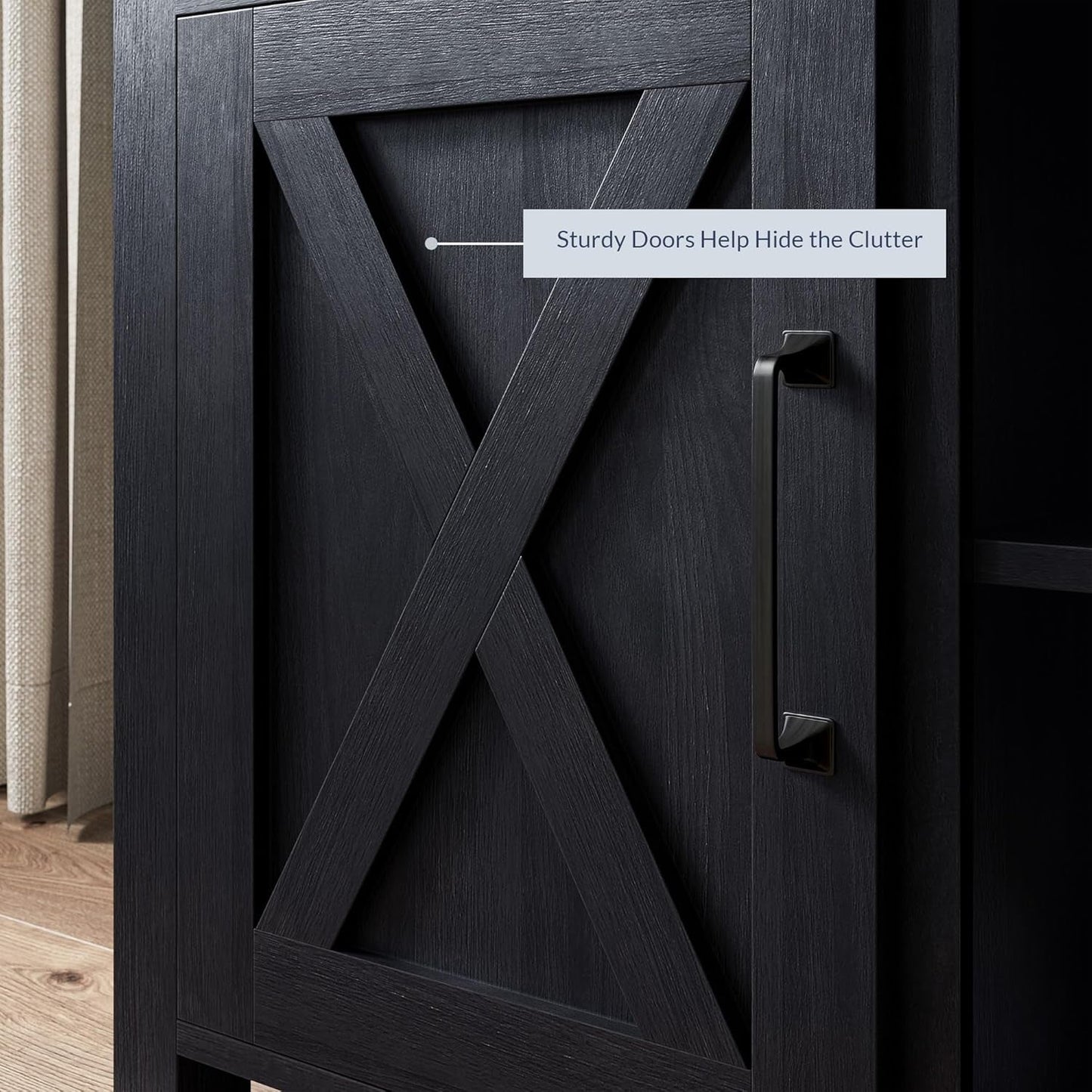 58 Inch TV Stand, Contemporary Entertainment Center for Tvs up to 65", Wood Media Console Table with Two Open Shelves and Barn Door Cabinets - Corin (Rustic Grey)-2