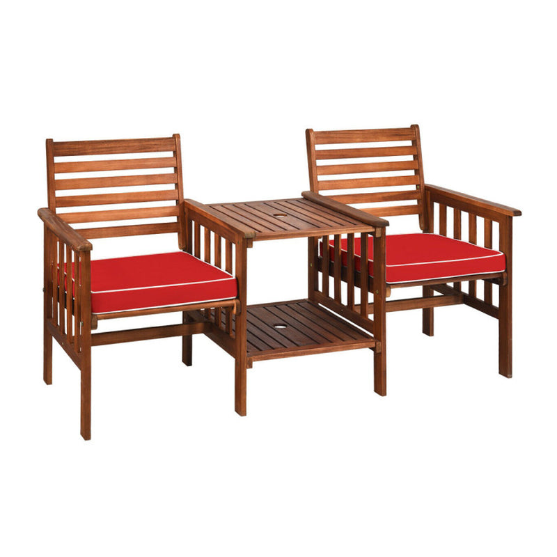 3 Pieces Outdoor Patio Table Chairs Set Acacia Wood Loveseat-3