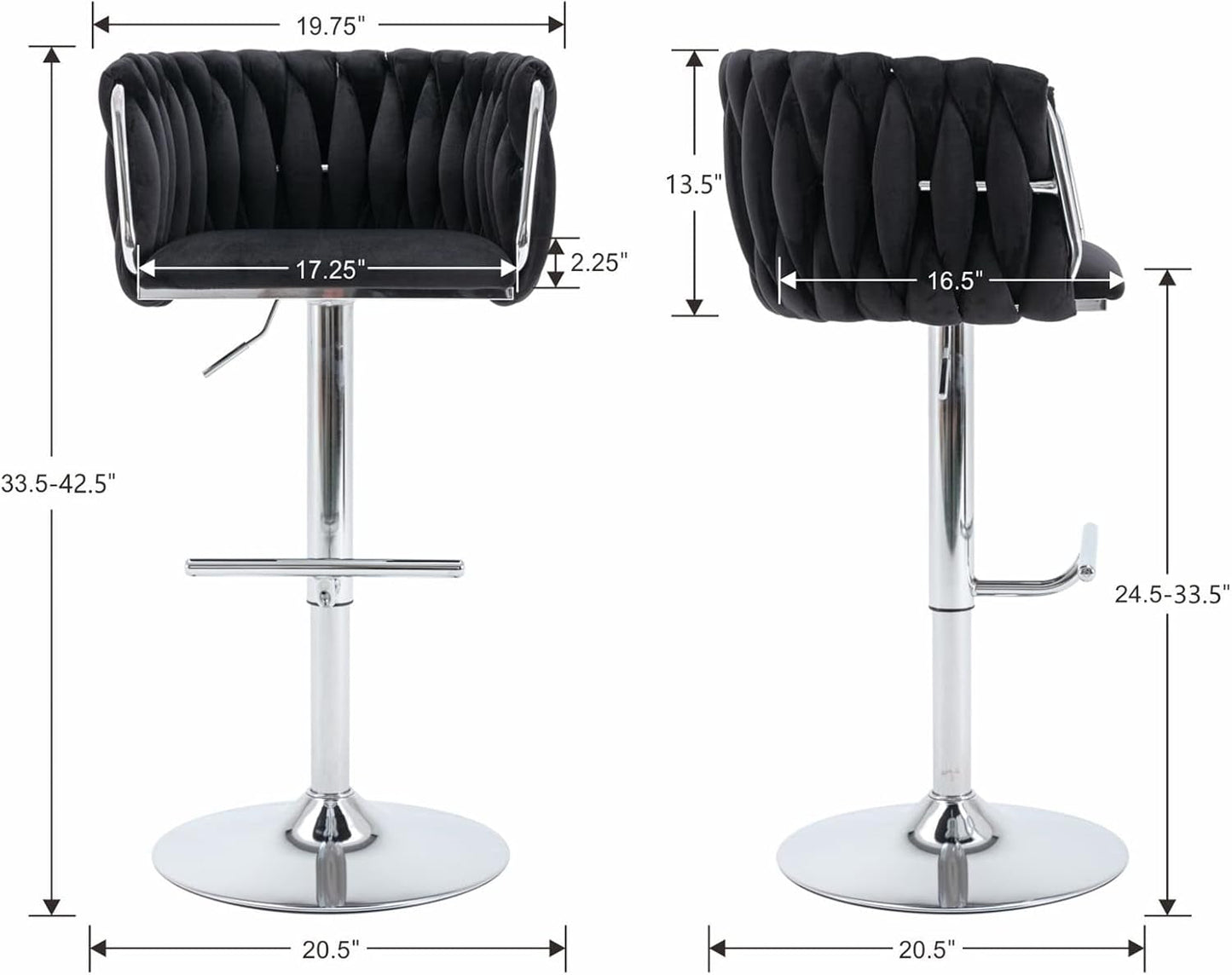 Modern Swivel Bar Stools Set of 2, Velvet Adjustable Height Barstool with Barrel Back Kitchen Island Counter Bar Chair with Chrome Base, Black-1