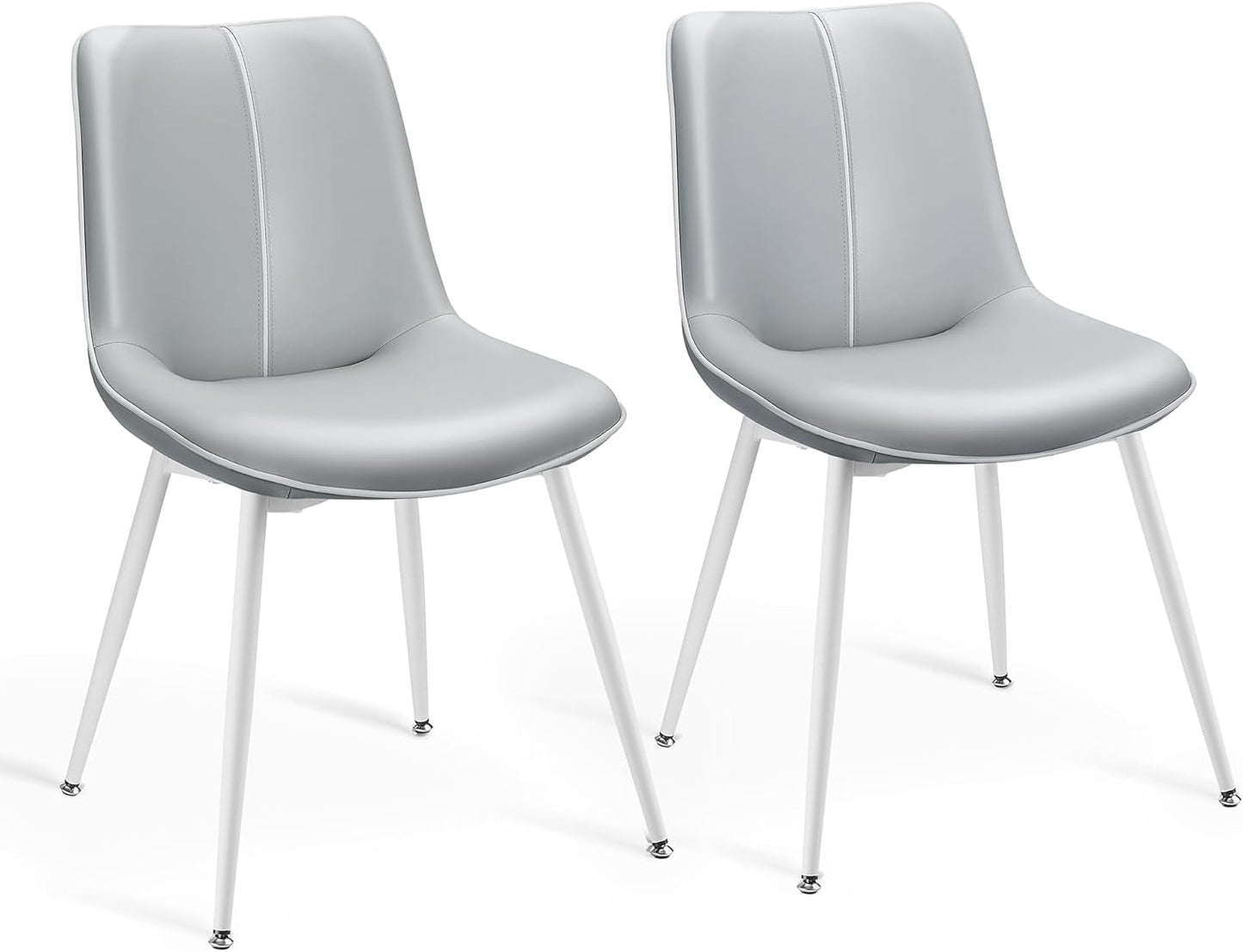 Leather Dining Chairs Set of 2, Comfortable Upholstered Seat Dining Room Chairs with Swivel Leveling Feet, Curved Backrest Kitchen Chair for Living, Restaurant, Easy Assemble, Dove Gray-0