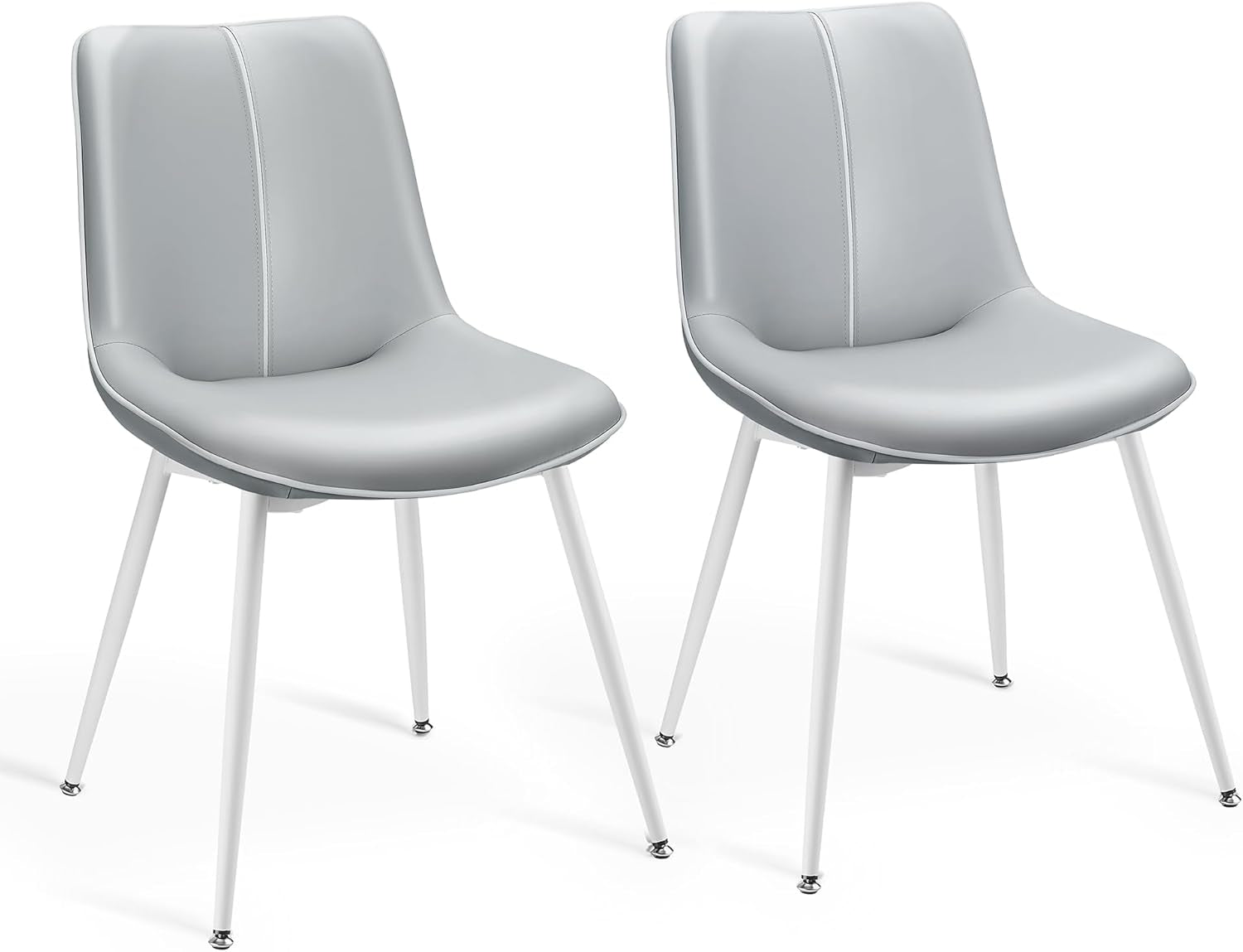 Leather Dining Chairs Set of 2, Comfortable Upholstered Seat Dining Room Chairs with Swivel Leveling Feet, Curved Backrest Kitchen Chair for Living, Restaurant, Easy Assemble, Dove Gray-0