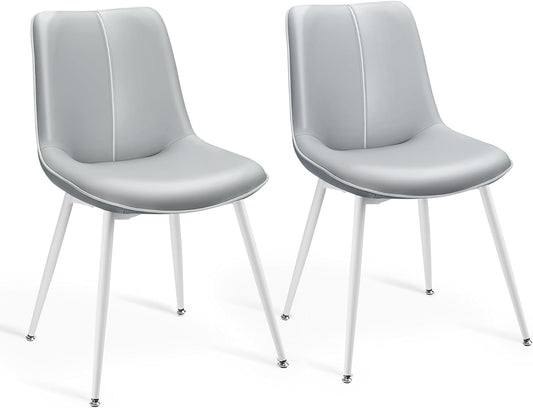 Leather Dining Chairs Set of 2, Comfortable Upholstered Seat Dining Room Chairs with Swivel Leveling Feet, Curved Backrest Kitchen Chair for Living, Restaurant, Easy Assemble, Dove Gray-0