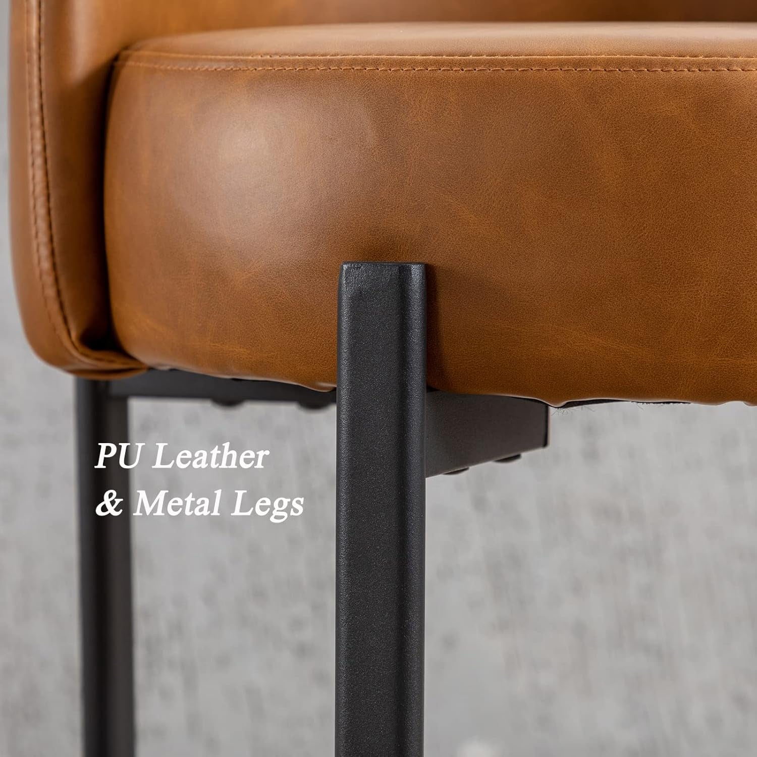 Counter Height Bar Stools 26" round Barstools Set of 2, Modern Faux Leather Counter Stools with Black Metal Legs for for Kitchen Island Counter, Small Space, Brown-1