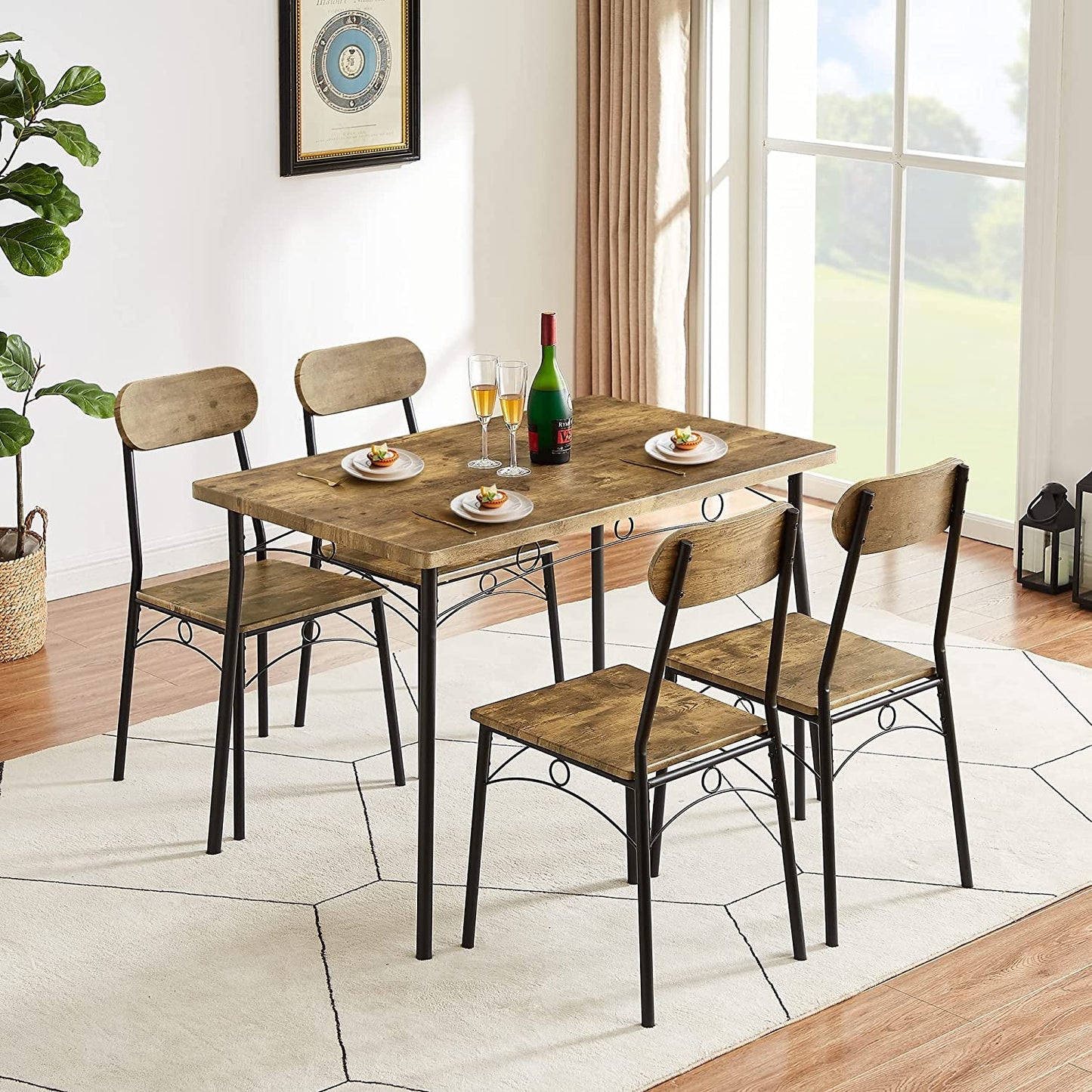 Metal and Wood Rectangular Dining Set-0