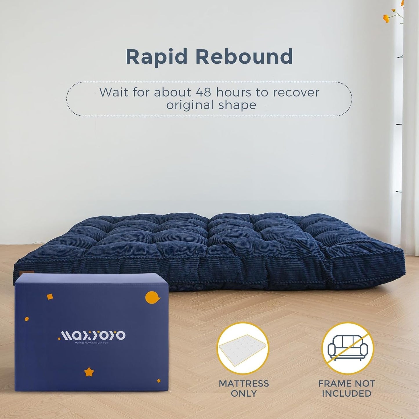 6" Futon Mattress Full Size, Tufted Futons Sofa Couch Bed, Extra Thick Floor Mattress for Adults, Shredded Foam Filling (Frame Not Included), Navy-3