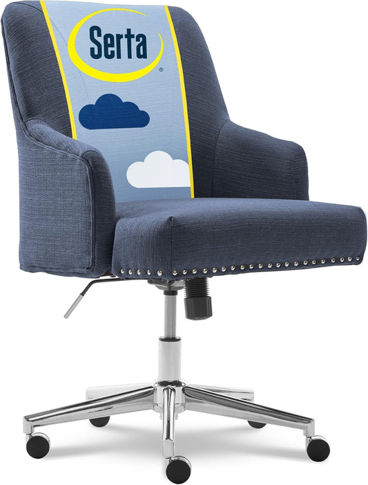 Leighton Home Office Memory Foam, Height-Adjustable Desk Accent Chair with Chrome-Finished Stainless-Steel Base, Blue-0