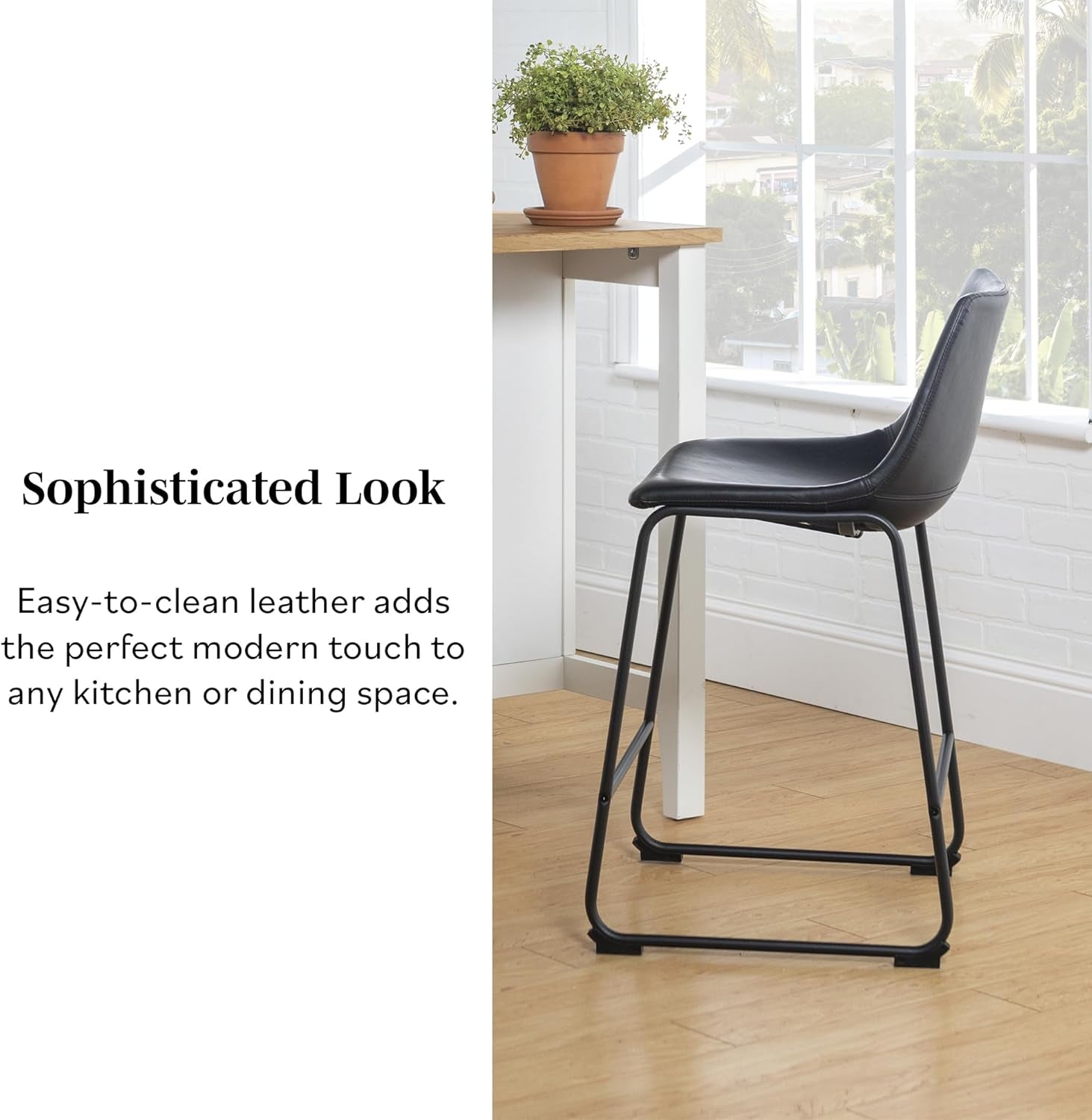 Set of 2 Faux Leather Kitchen Counter Chairs-4