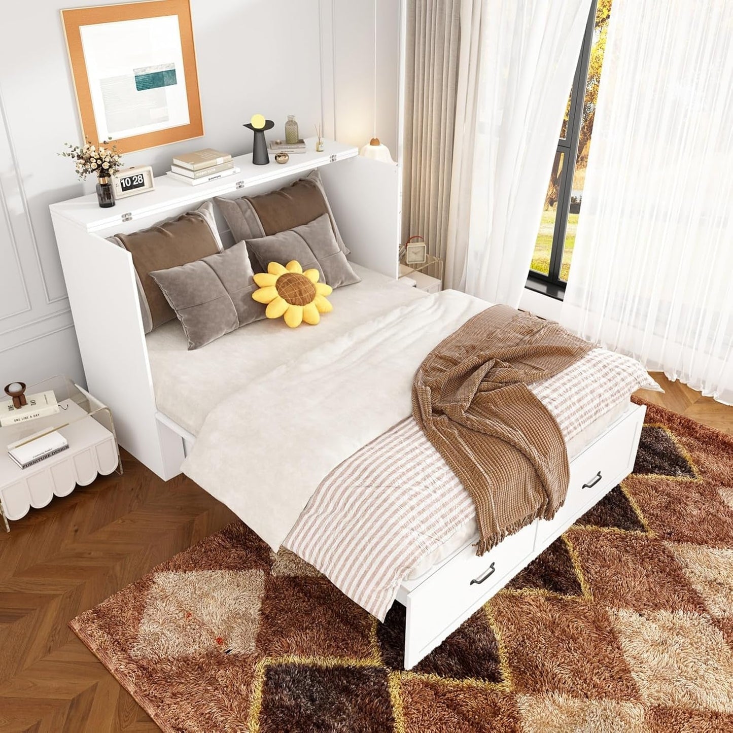 Full Size Murphy Bed with Charging Station and Drawer-5