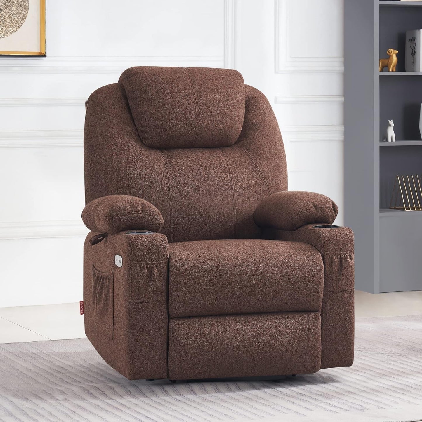 Small Power Lift Recliner Chair Sofa with Massage and Heat for Petite Elderly, 3 Positions and USB Ports, Extended Footrest, Fabric 7141 (Coffee)-1