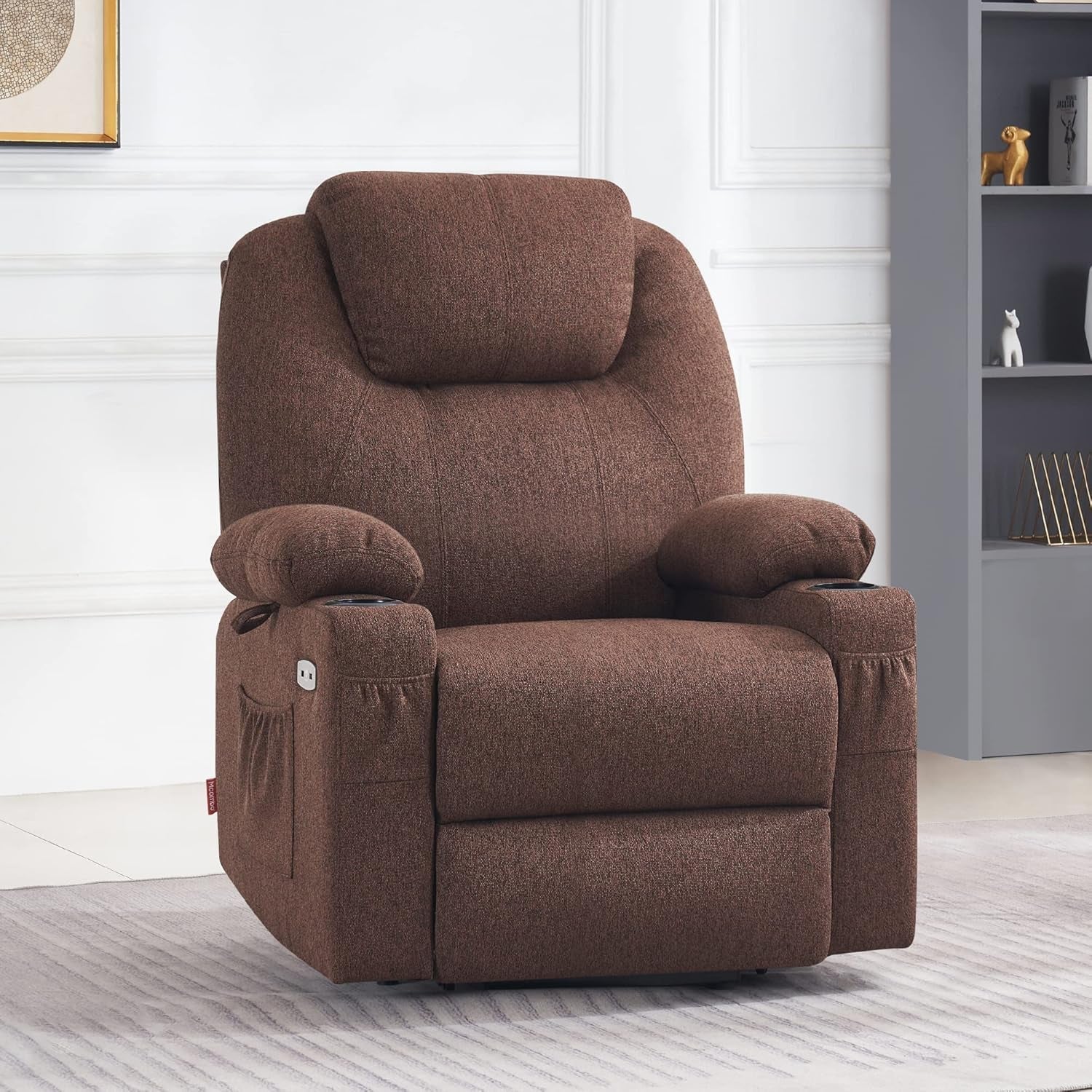 Small Power Lift Recliner Chair Sofa with Massage and Heat for Petite Elderly, 3 Positions and USB Ports, Extended Footrest, Fabric 7141 (Coffee)-1