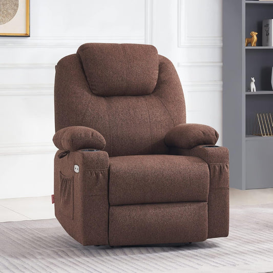 Small Power Lift Recliner Chair Sofa with Massage and Heat for Petite Elderly, 3 Positions and USB Ports, Extended Footrest, Fabric 7141 (Coffee)-1