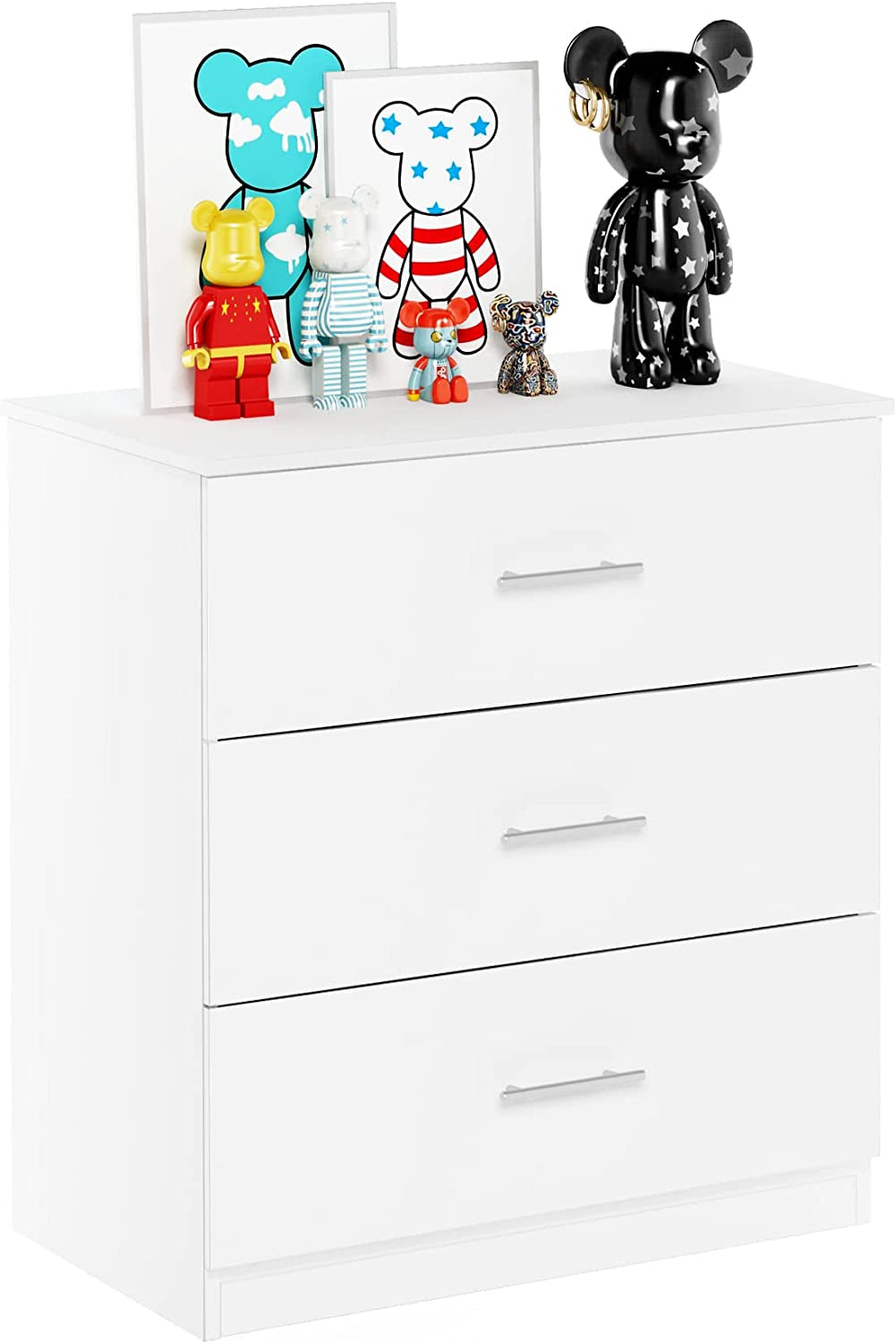 Simple White 3-Drawer Dresser with Handle-4