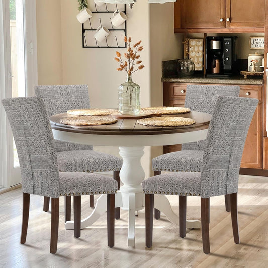 Upholstered Parsons Dining Chairs Set of 4, Fabric Dining Room Kitchen Side Chair with Nailhead Trim and Wood Legs - Boho-0