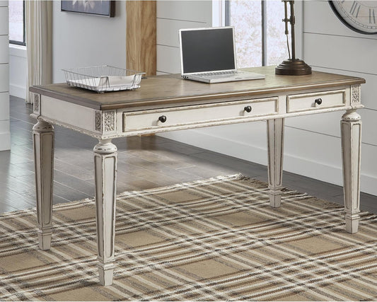 Realyn Farmhouse 60" Home Office Desk with USB Charging, Chipped White-0