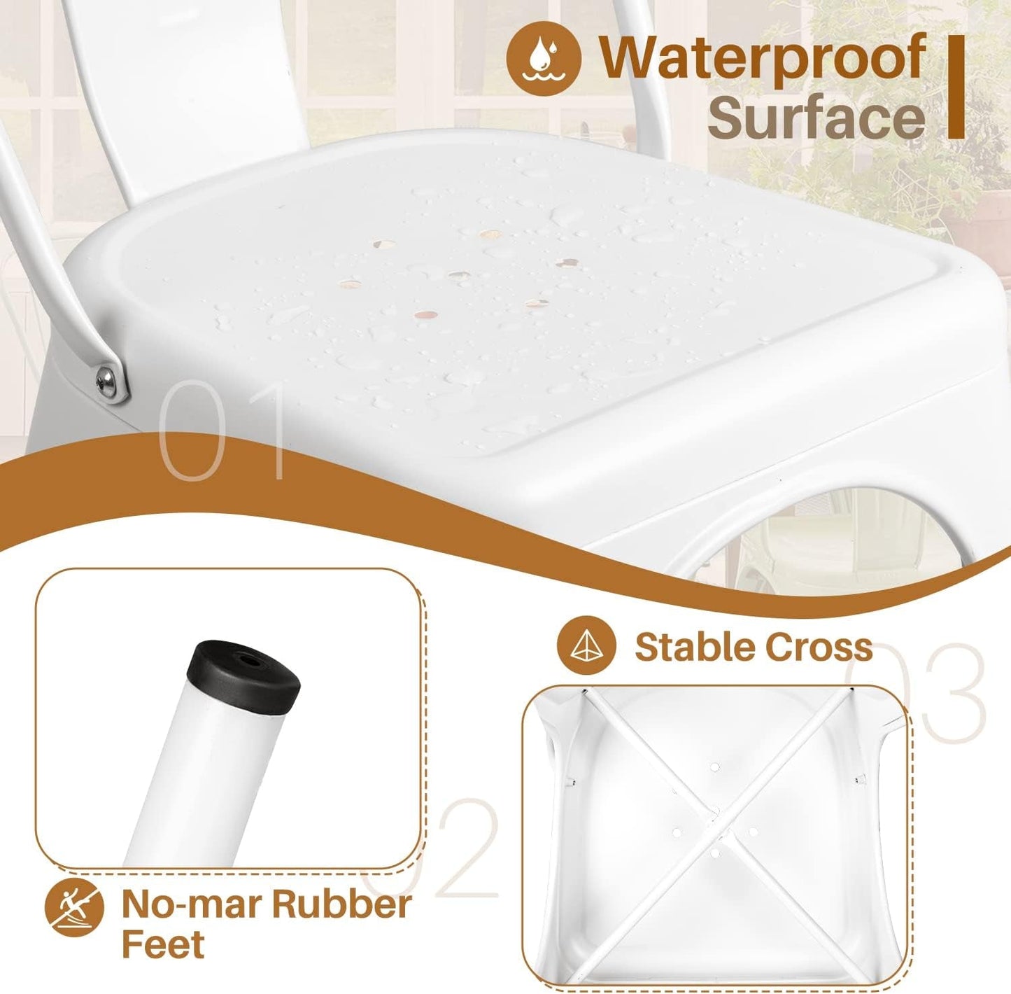 Metal Dining Chair Indoor Outdoor Use Stackable Classic Trattoria Chair Chic Dining Bistro Cafe Side Metal Chairs Set of 4 (Ivory White)-4