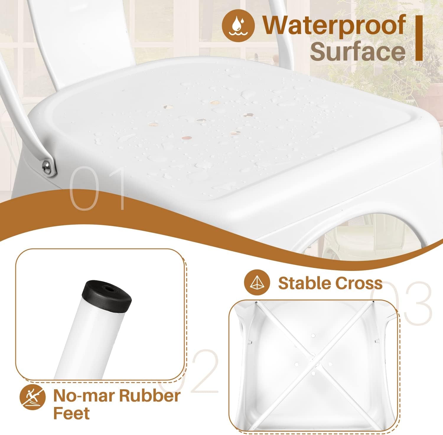 Metal Dining Chair Indoor Outdoor Use Stackable Classic Trattoria Chair Chic Dining Bistro Cafe Side Metal Chairs Set of 4 (Ivory White)-4