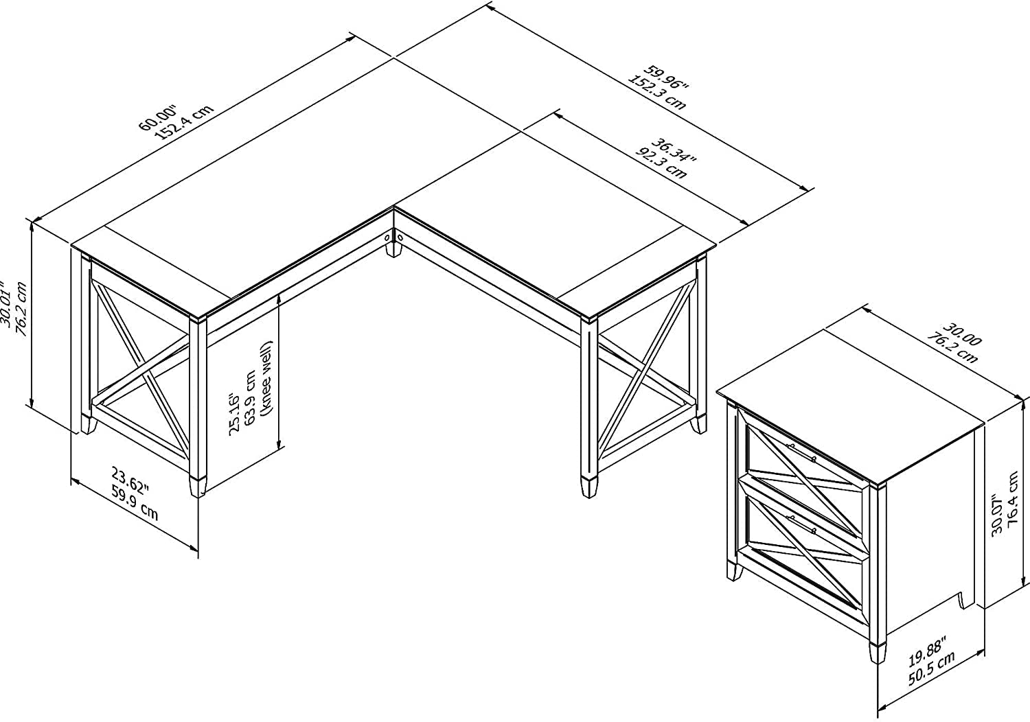 Washed Gray L-Shaped Desk W/ File Cabinet-2