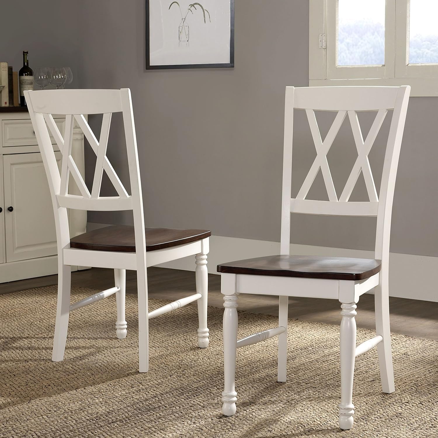 Shelby Traditional Wood X-Back Dining Room Chairs Set of 2, Kitchen Chair, Distressed White-1