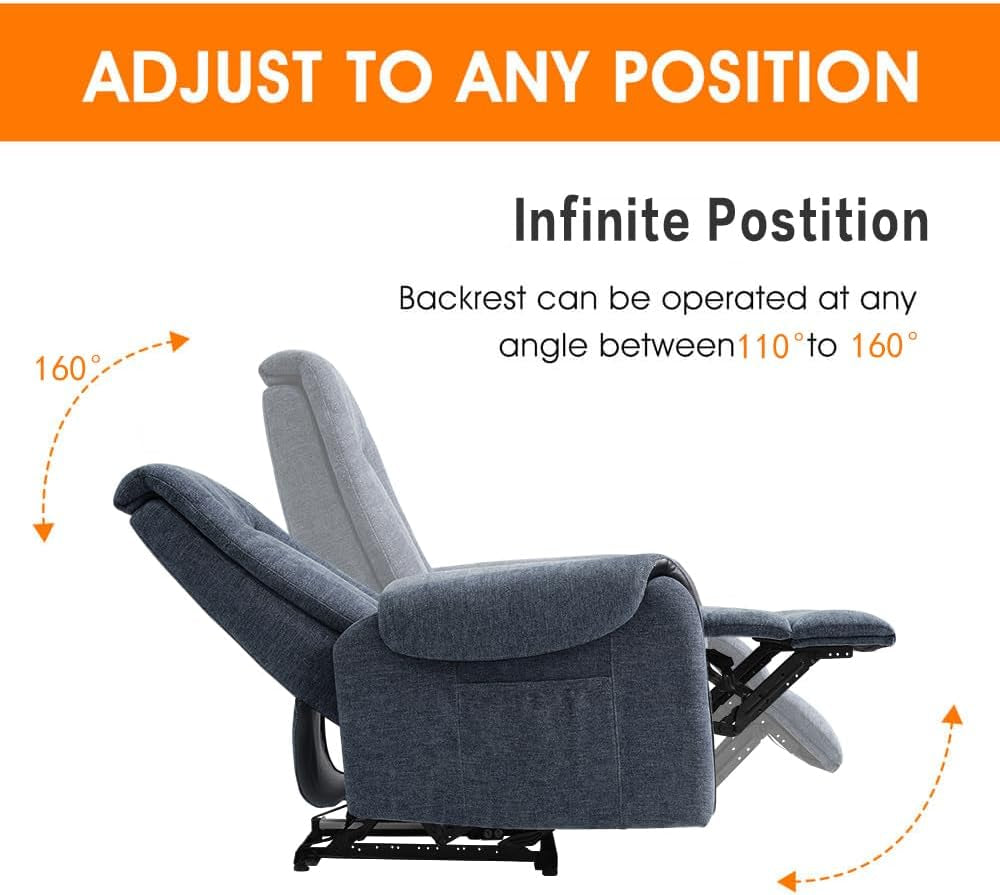 Power Recliner Chair with Airbag Massage Electric Recliner for Living Room, Adjustable Headrest Reclining Chair Single Sofa for Adult, Blue Fabric-2