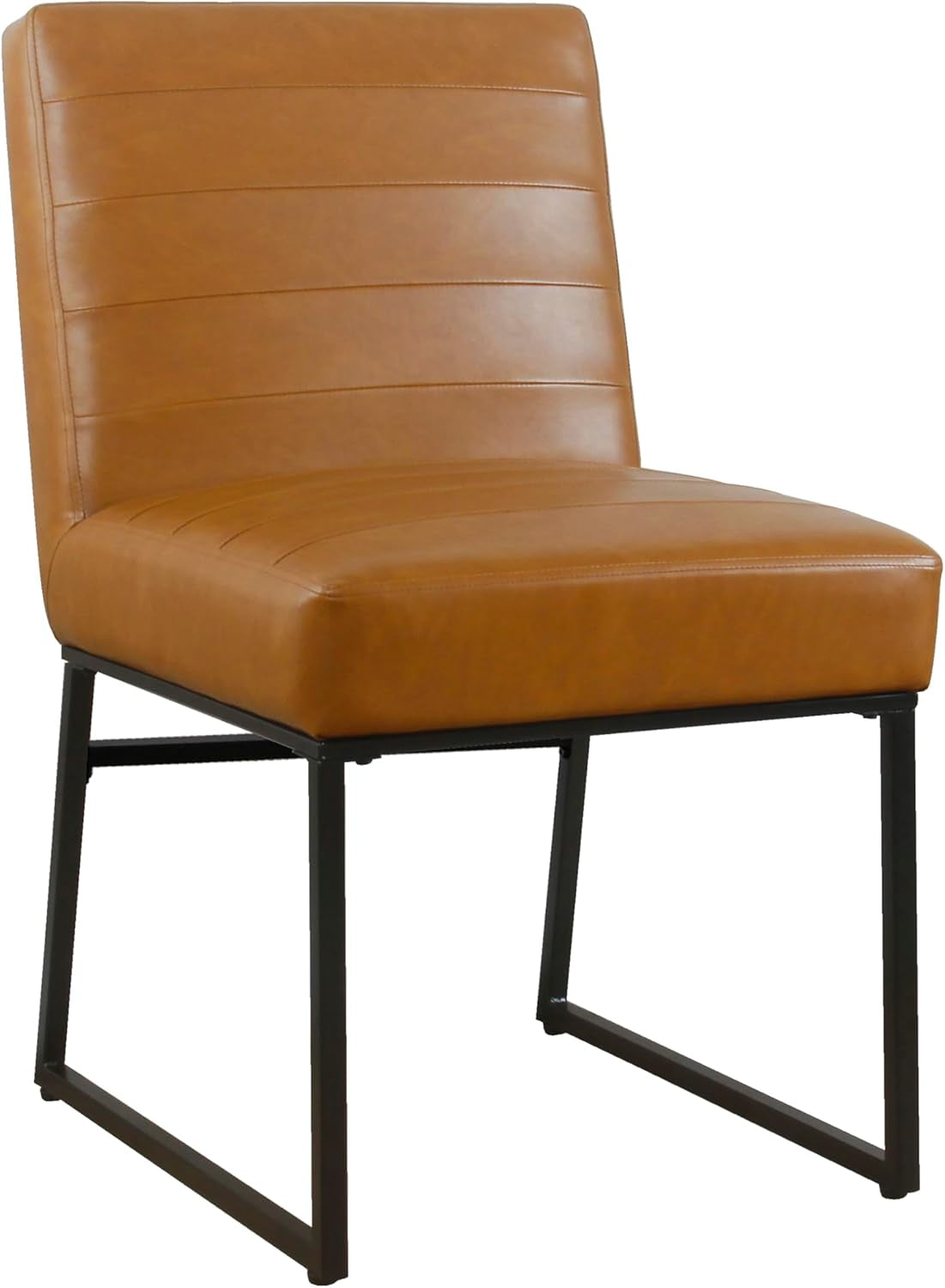 Channeled Metal Dining Chair Home Décor | Single Pack - Brown Faux Leather-0