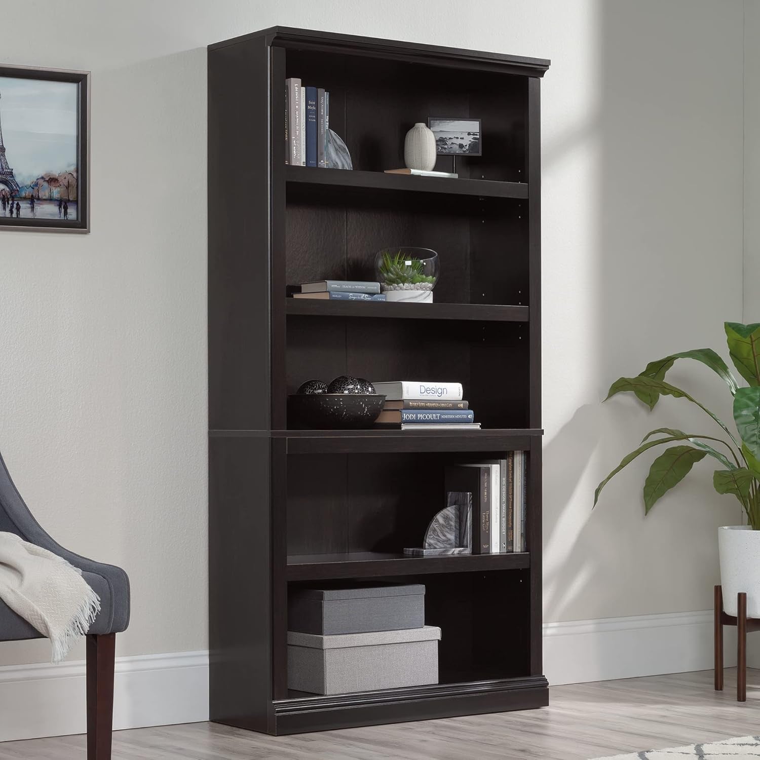 Miscellaneous Storage 5 Bookcase/Book Shelf, L: 35.28" X W: 13.23" X H: 69.76", Estate Black-1