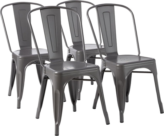 Metal Dining Chairs, Dark Grey, 1 Count (Pack of 4)-0