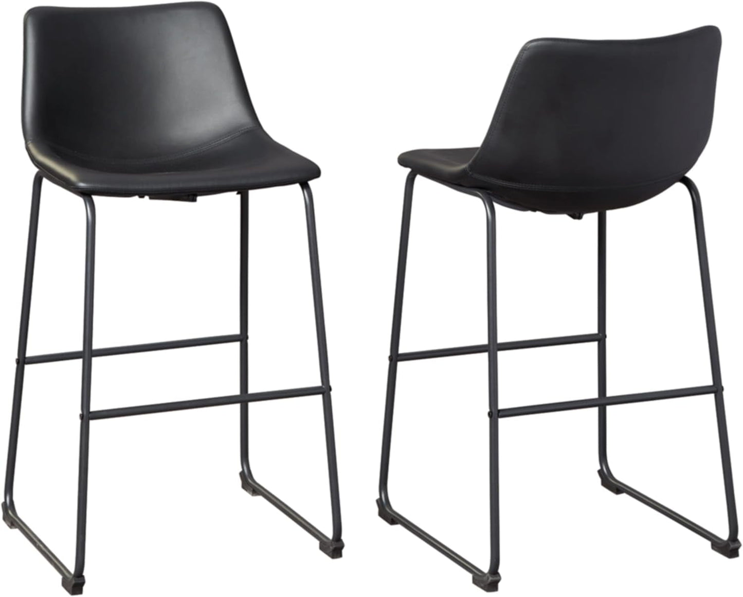 Centiar Modern Faux Leather 28.75" Pub Height Bucket Seat Barstool, Set of 2, Black-2