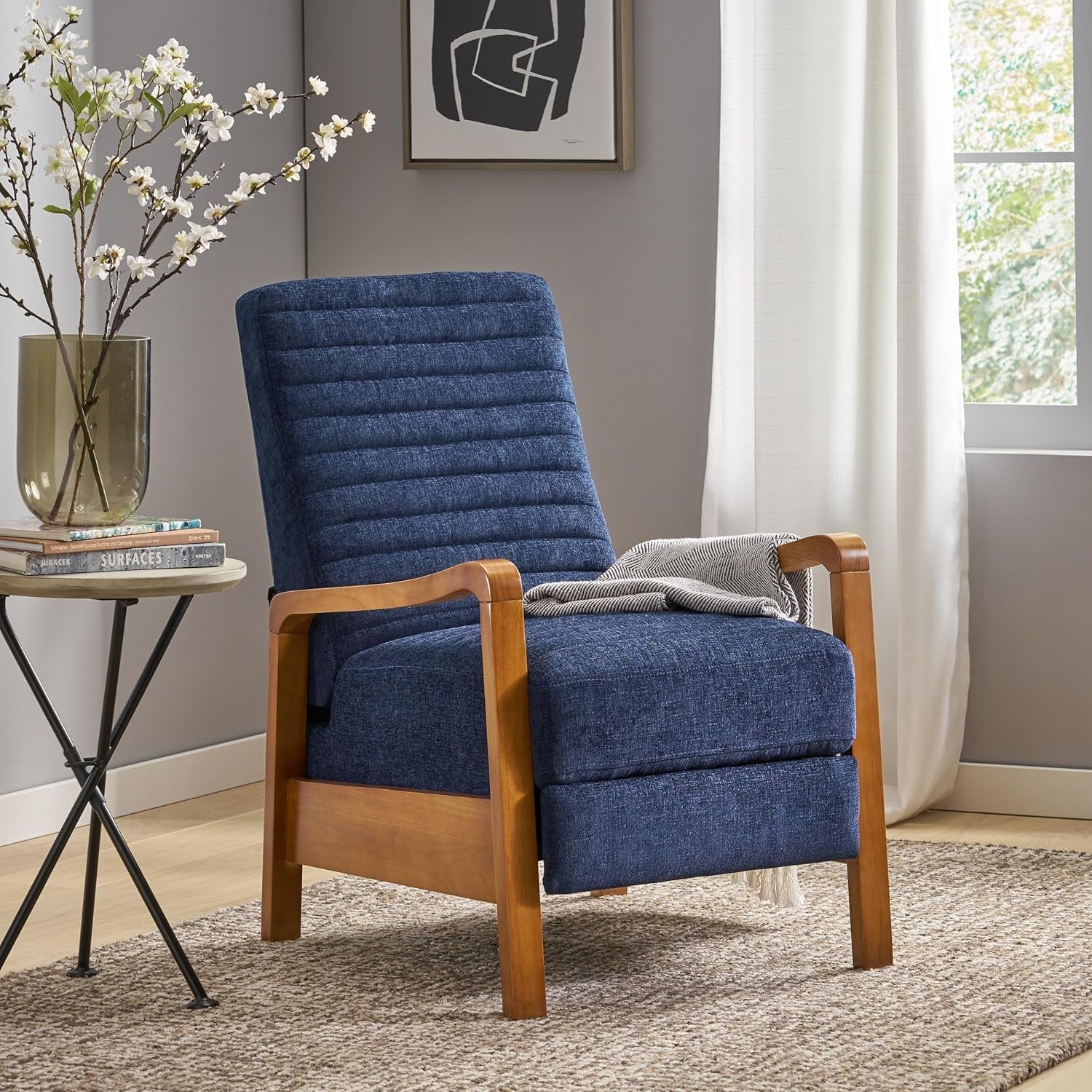 Recliner Chair, Club Recliner, Reclining Sofa, Upholsterd Armchair, Recliner Chair with Adjustable Stitching Backrest, Reading Chair for Living Room, Home Rest, Navy Blue-3