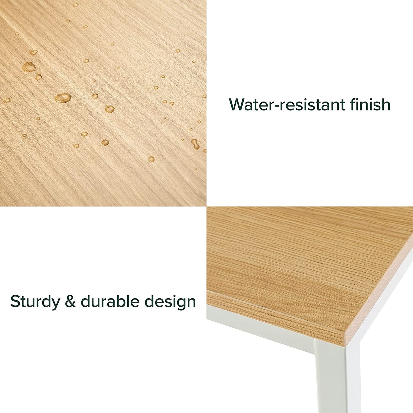 Jennifer 55 Inch White Frame Desk, Computer Workstation, Office Desk, Dining Table, Easy Assembly, Natural-3