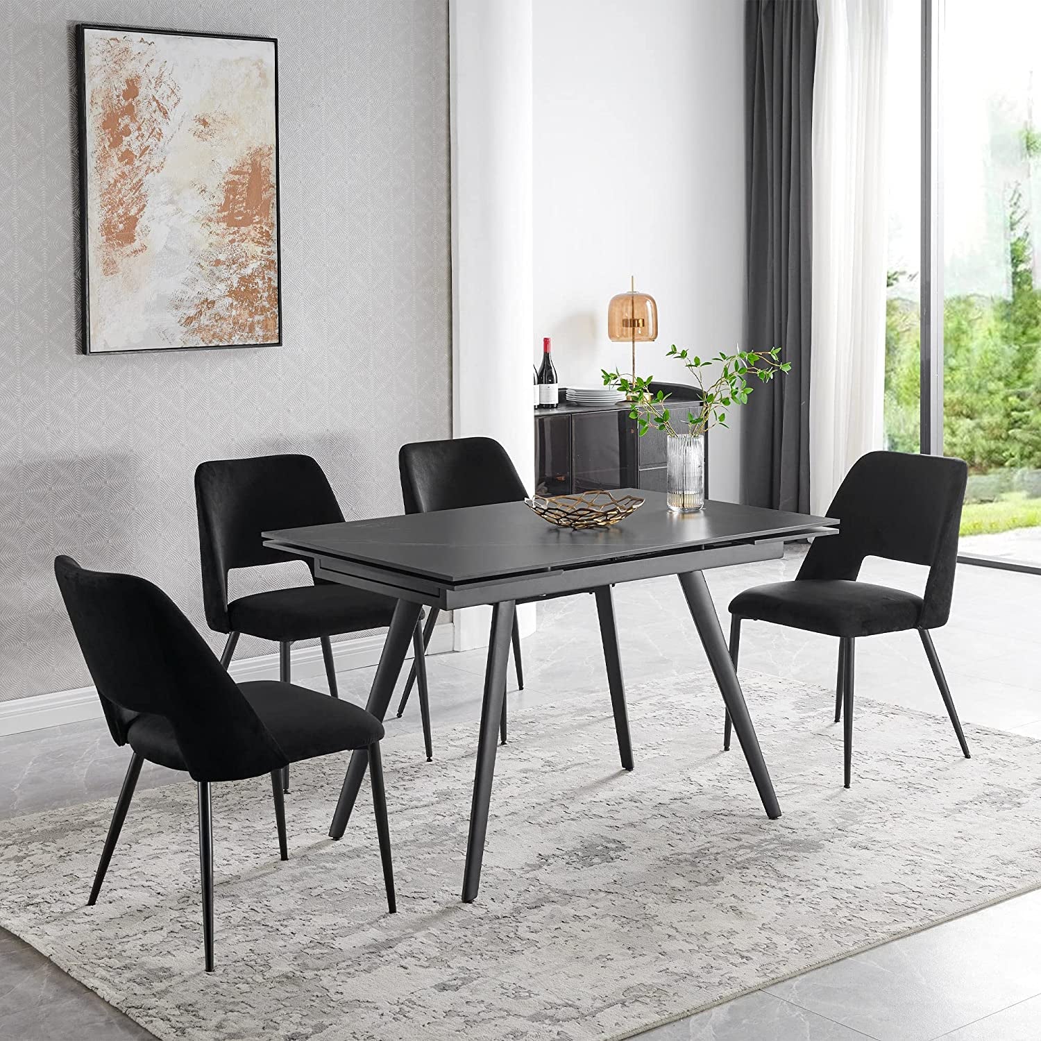 Set of 6 Black Velvet Dining Chairs-0