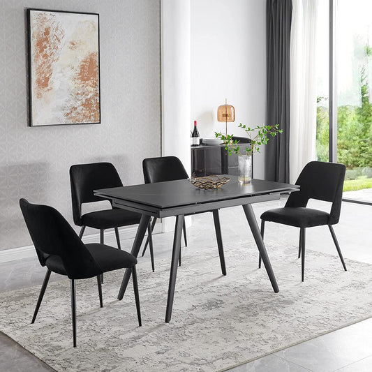 Set of 6 Black Velvet Dining Chairs-0