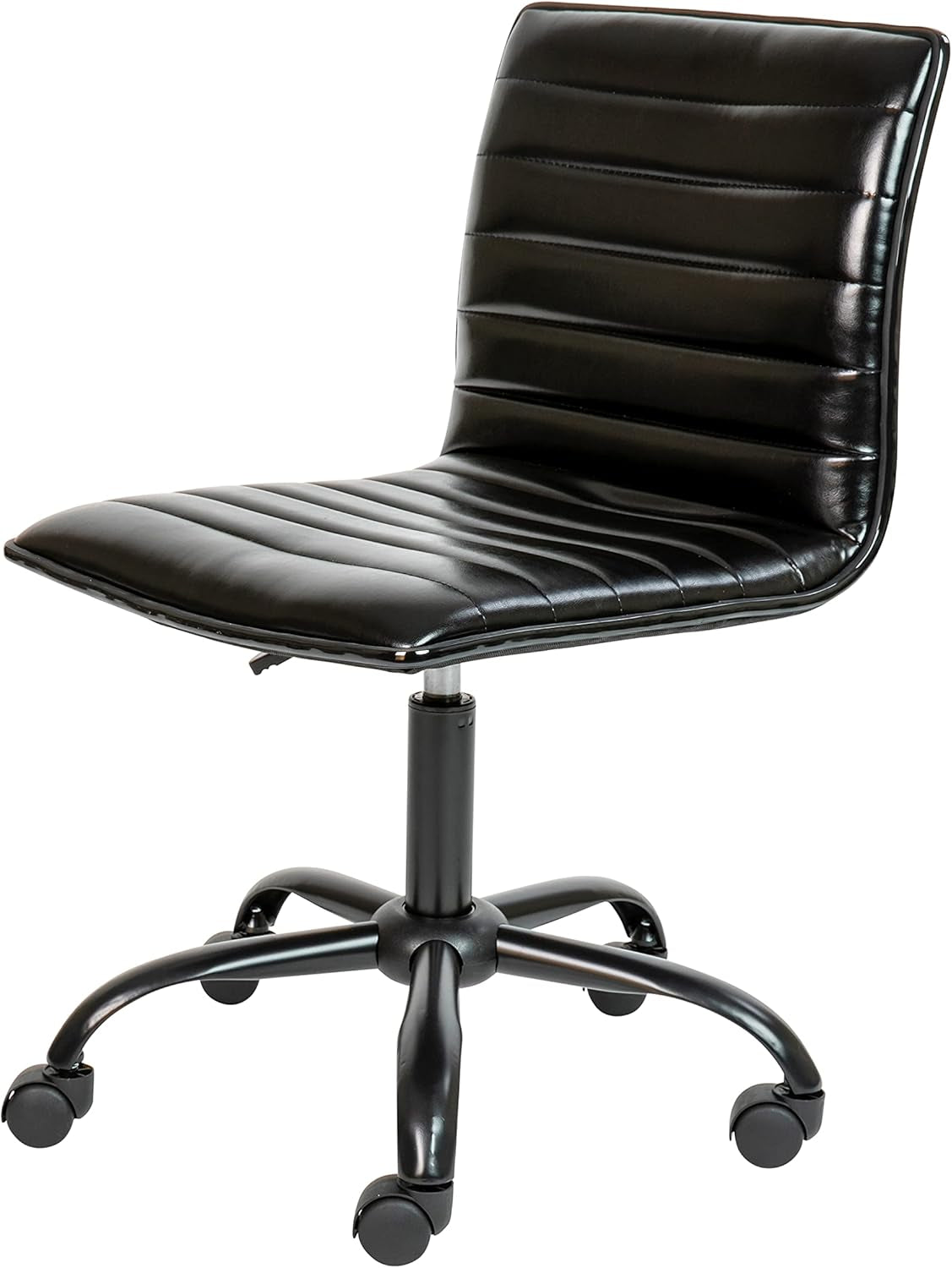 Alan Office Task Chair - Black Vinyl - Black Frame - Armless - Ribbed Back and Seat - Low Back Design-0