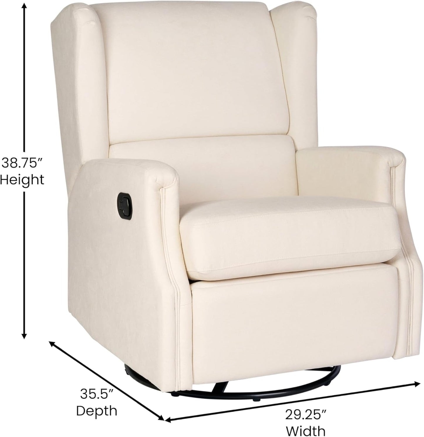 Omma Swivel Glider Rocking Recliner, Manual Wingback Recliner with 360 Degree Swivel, for Living Room, Bedroom, or Nursery, Upholstered, Cream-2