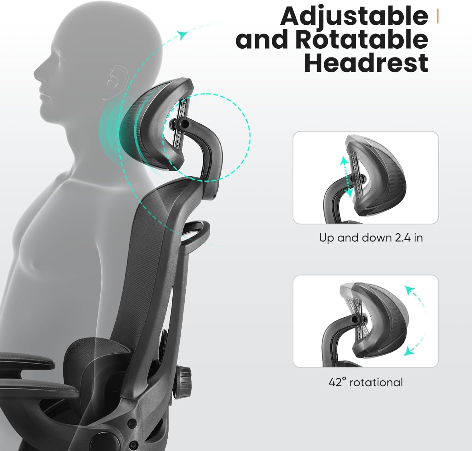 Ergonomic Mesh Office Chair, High Back Desk Chair with 2D Headrest, Up&Down Lumbar Support, Swivel Computer Task Chair with Adjustable Flip-Up Armrests,Black-4