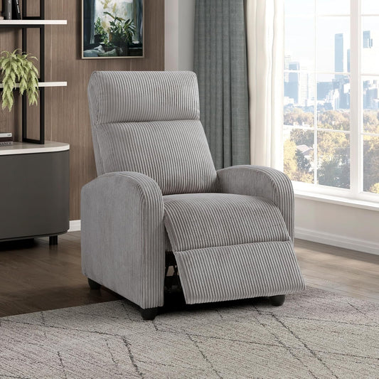 Pushback Recliner Chair Armchair Push Back Recliner, Corduroy Chair with Solid Wood Frame and Metal Seat Base, Single Sofa Accent Chair for Living Room/Office/Apartment, Light Grey-0