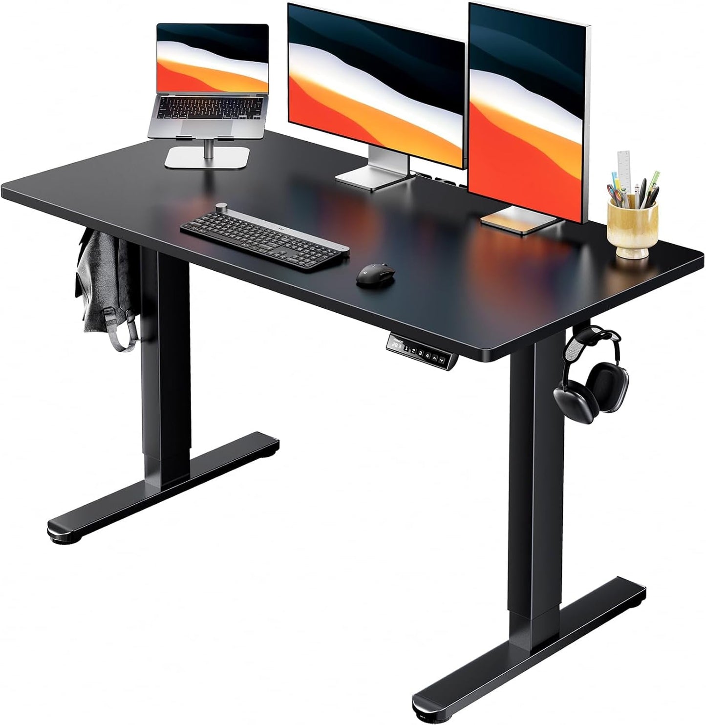 Electric Standing Desk, 48" X 24" Whole Piece Desktop, Adjustable Height Computer Desk, 4 Height Memory Settings, Sit Stand up Desk for Home Office, Black-0