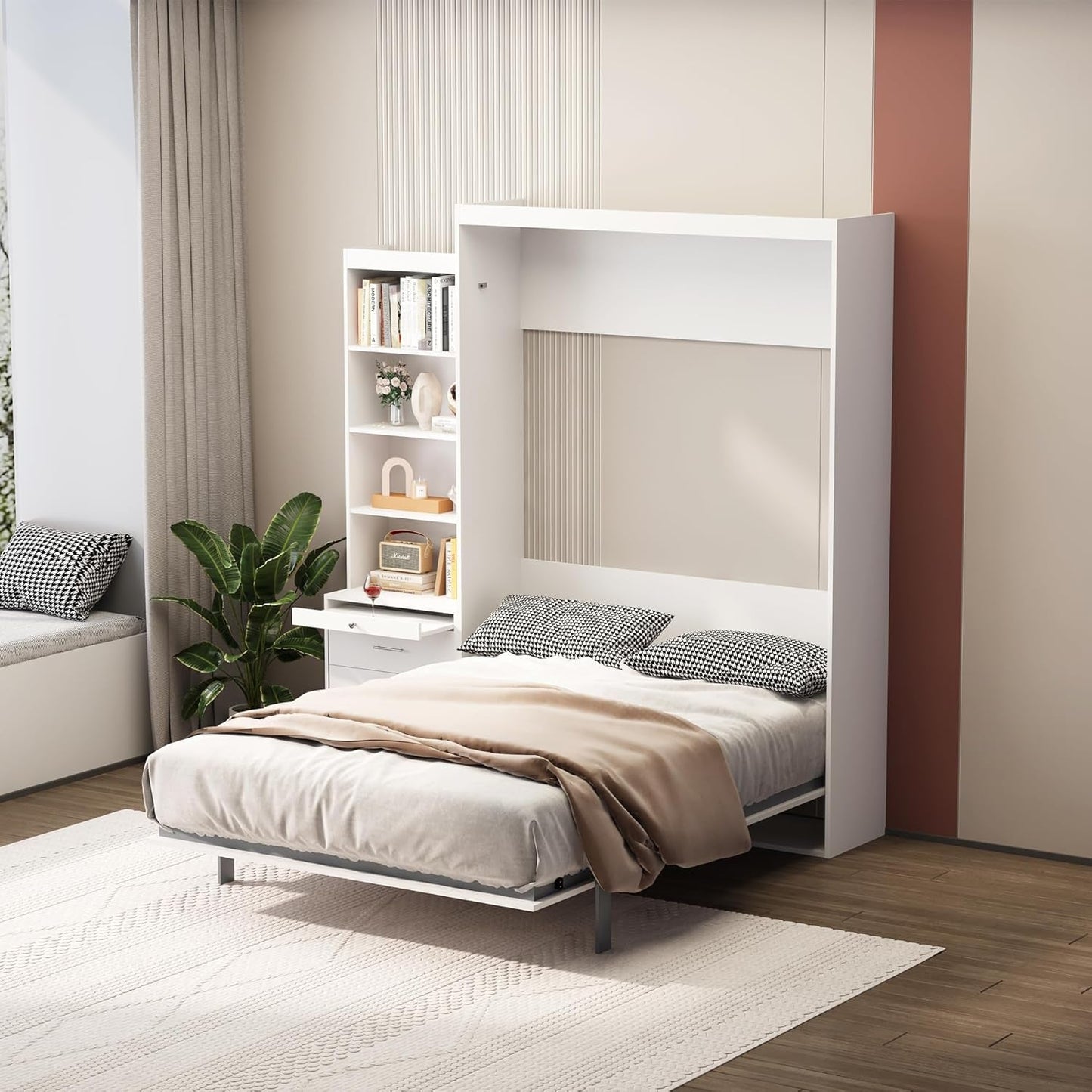 Queen Murphy Bed with Shelves for Space Saving-8