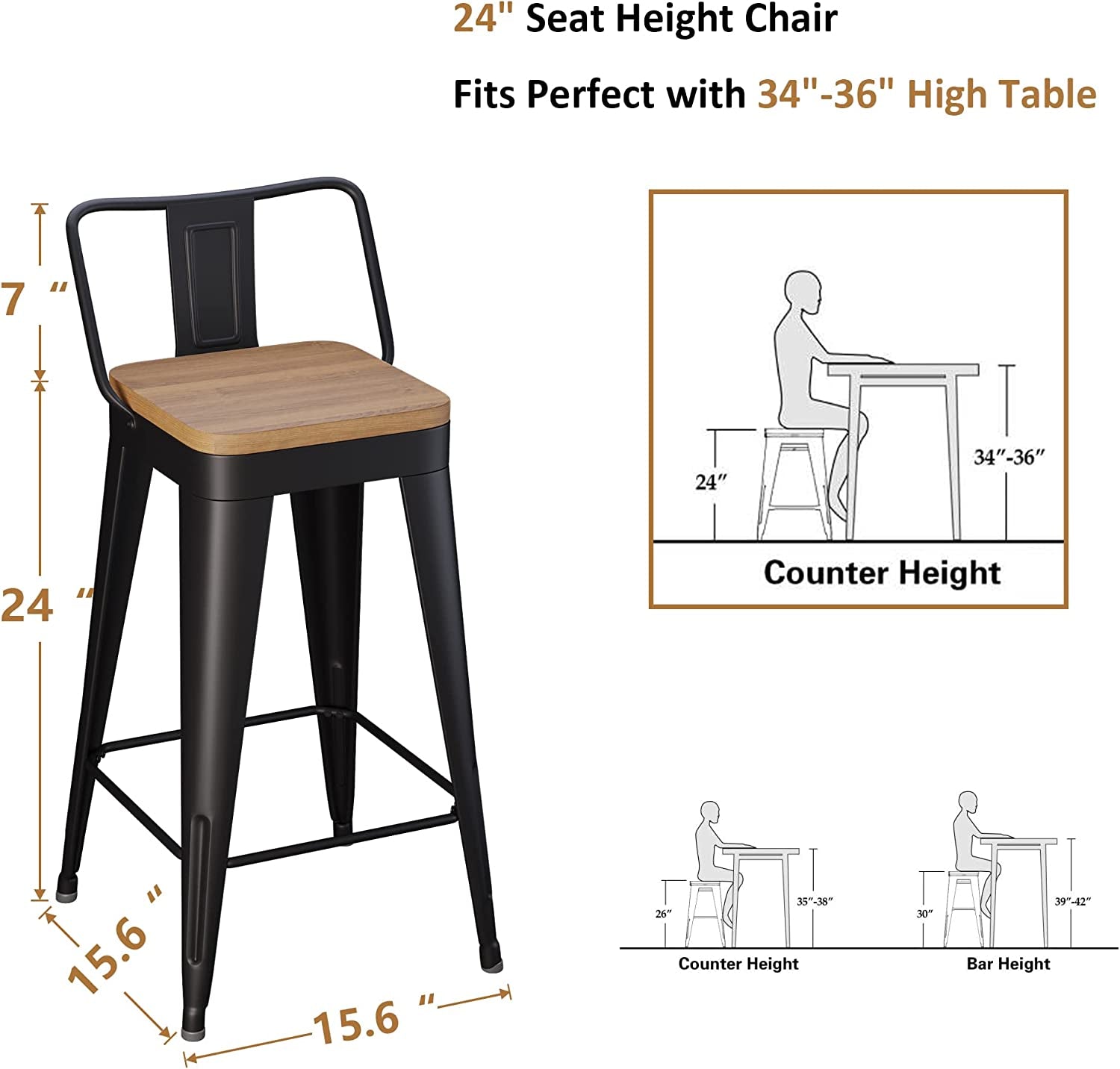 Removable Back Metal Barstools, Set of 4-2