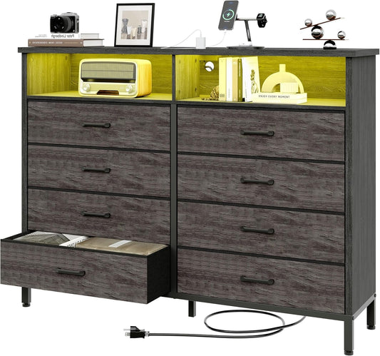 LED Dresser with 8 Fabric Drawers and Charging-0