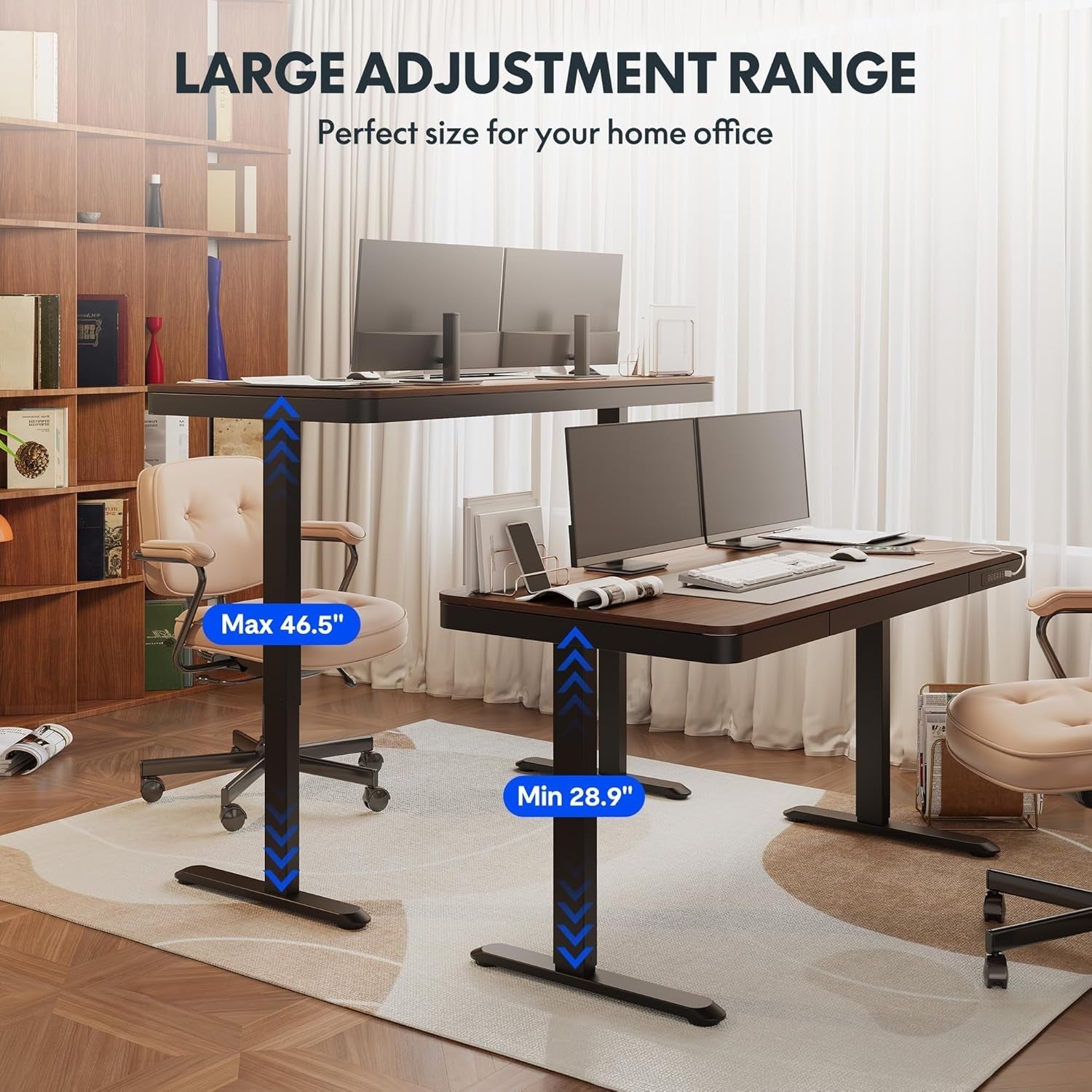 55" Electric Standing Desk with Drawers, Quick Assembly Home Office Sit Stand Desk with Storage, USB Charging, Computer Desk for Home Office (55" Wood, Dark Walnut/Black)-3