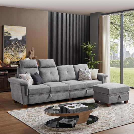 Light Grey Microfiber Sectional Sofa with Storage-0