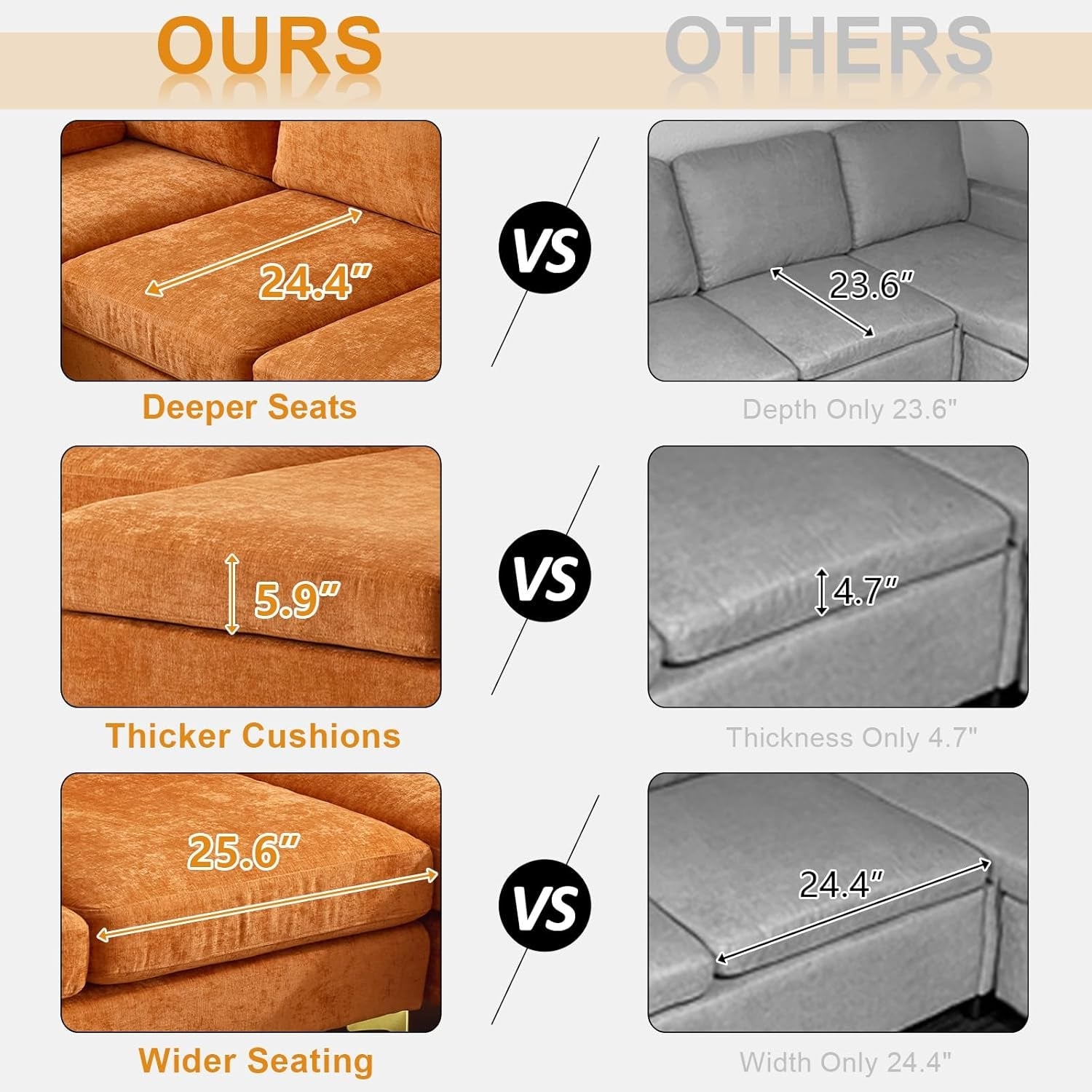 110" Sectional Couches for Living Room,U Shape Couch with Double Chaise, 4-Seat Sofa Set with Chenille Fabric for Home Furniture,Burnt Orange-4